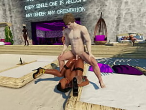 Sonja, the big-titted shemale, fucks on a tropical beach at 3DXChat