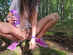 Squirt Orgasm while Fucking Pine tree root # ALONE No Panties in the forest n Pee my watch