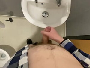 Pissing &amp_ cumming all over a public bathroom