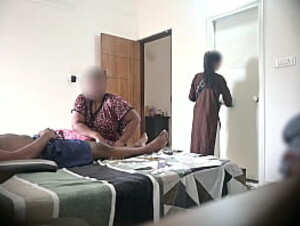 Flashing dick infront of two maids when taking massage