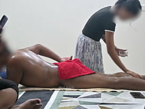 Two girls handjob and massage in spa