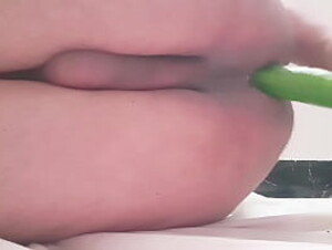 Sissy Horny Shoves Cucumber in her Asshole