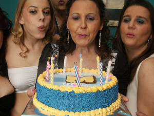 Its An Old And Young Lesbian Birthday Party - MatureNL