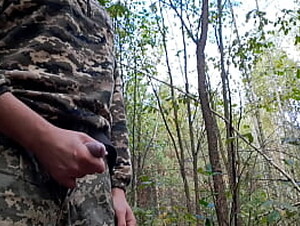 Quick military jerk off in the forest