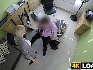 Beautiful blondie bent over and fucked hard in office