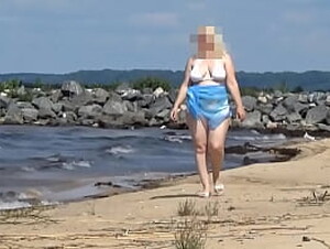 Hot Mom on the Beach in White Swimsuit